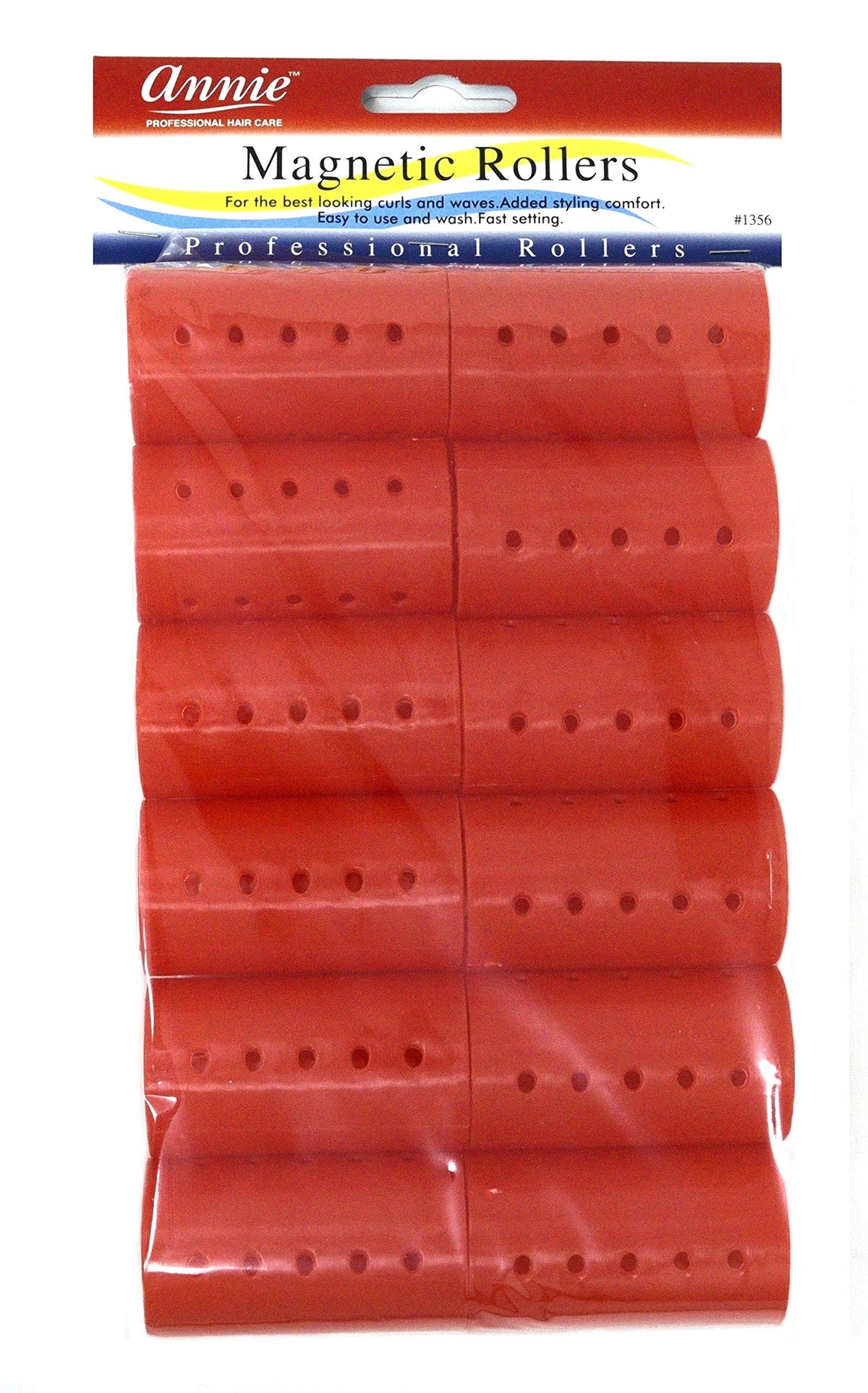 Annie 12 Count Magnetic Rollers, Red, 1.5 Inch For Hair Styling And Volume