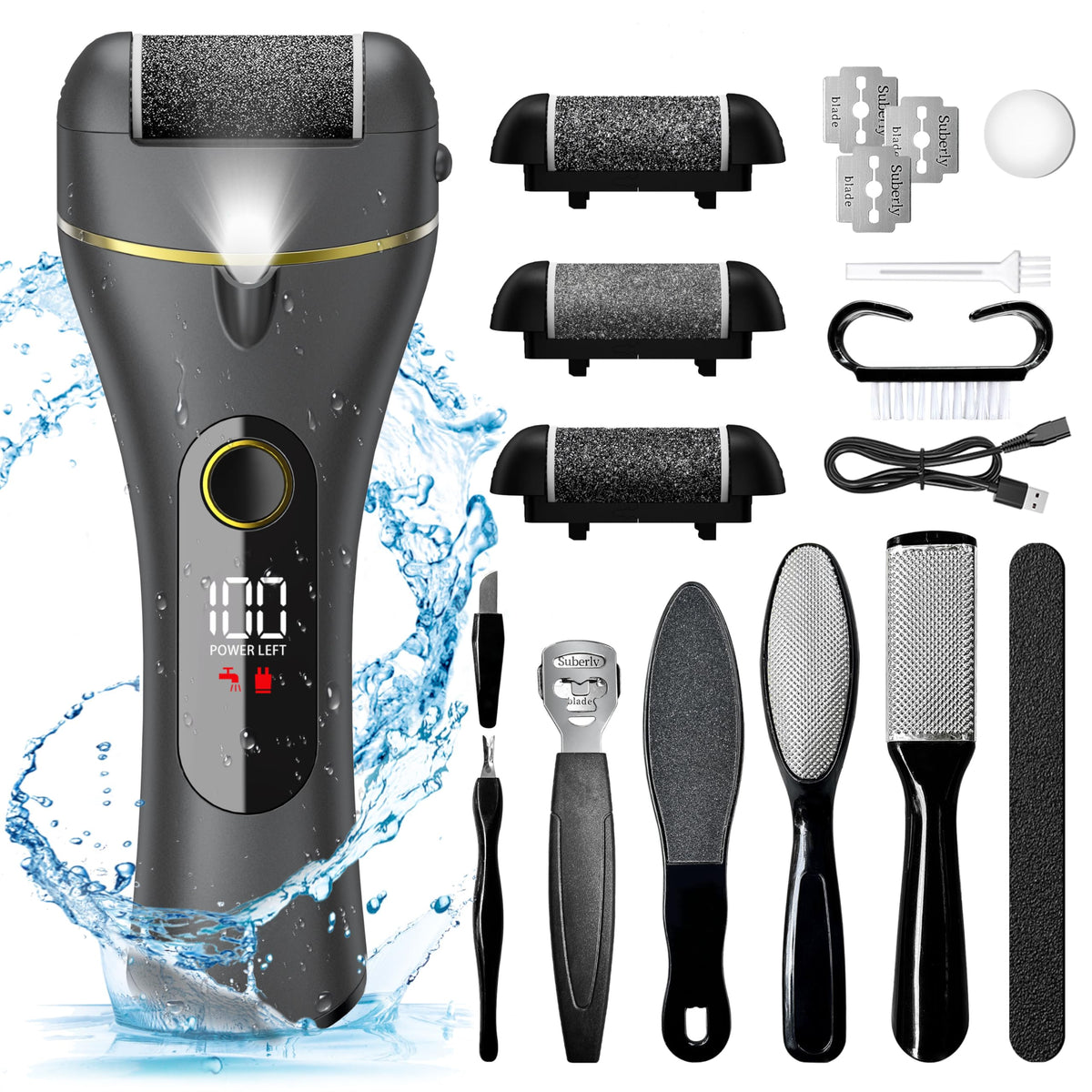 Electric Foot Callus Remover By 7D24Hcare - 16 In 1 Rechargeable Waterproof Pedicure Kit