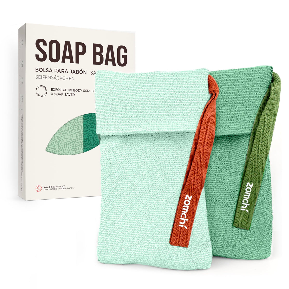 Zomchi Exfoliating Soap Saver Bags - 2 Pack, Mint Nylon Foaming Soap Holder For Shower