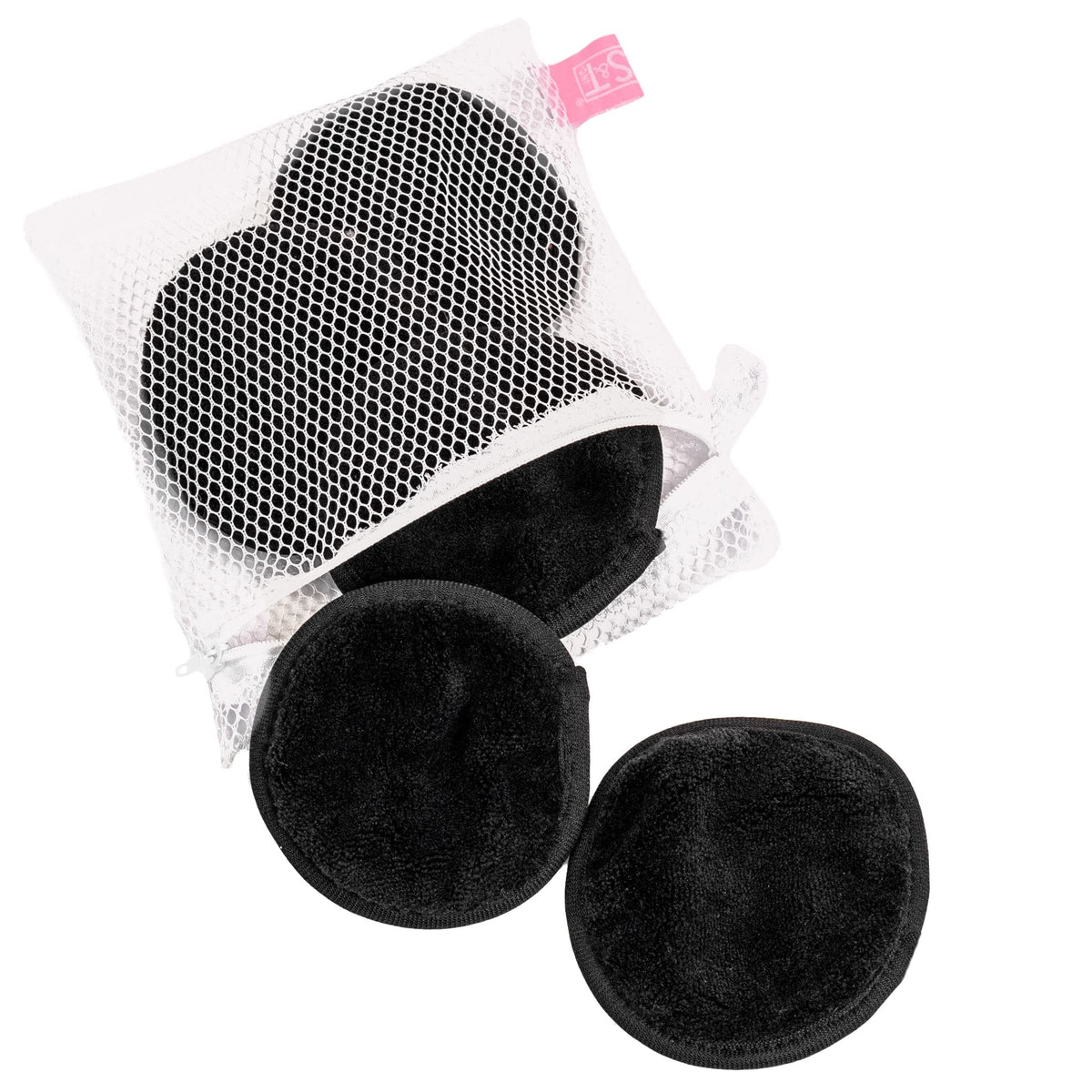 S&T Inc. Reusable Makeup Remover Wipes, Black Microfiber, 5Pk With Laundry Bag, 4” Diameter