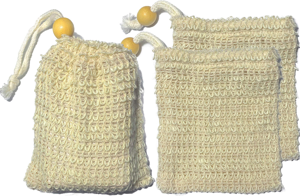 Mr.Cui'Shop Natural Exfoliating Sisal Soap Saver Bag Pouch Holder, Off White, Pack Of 3