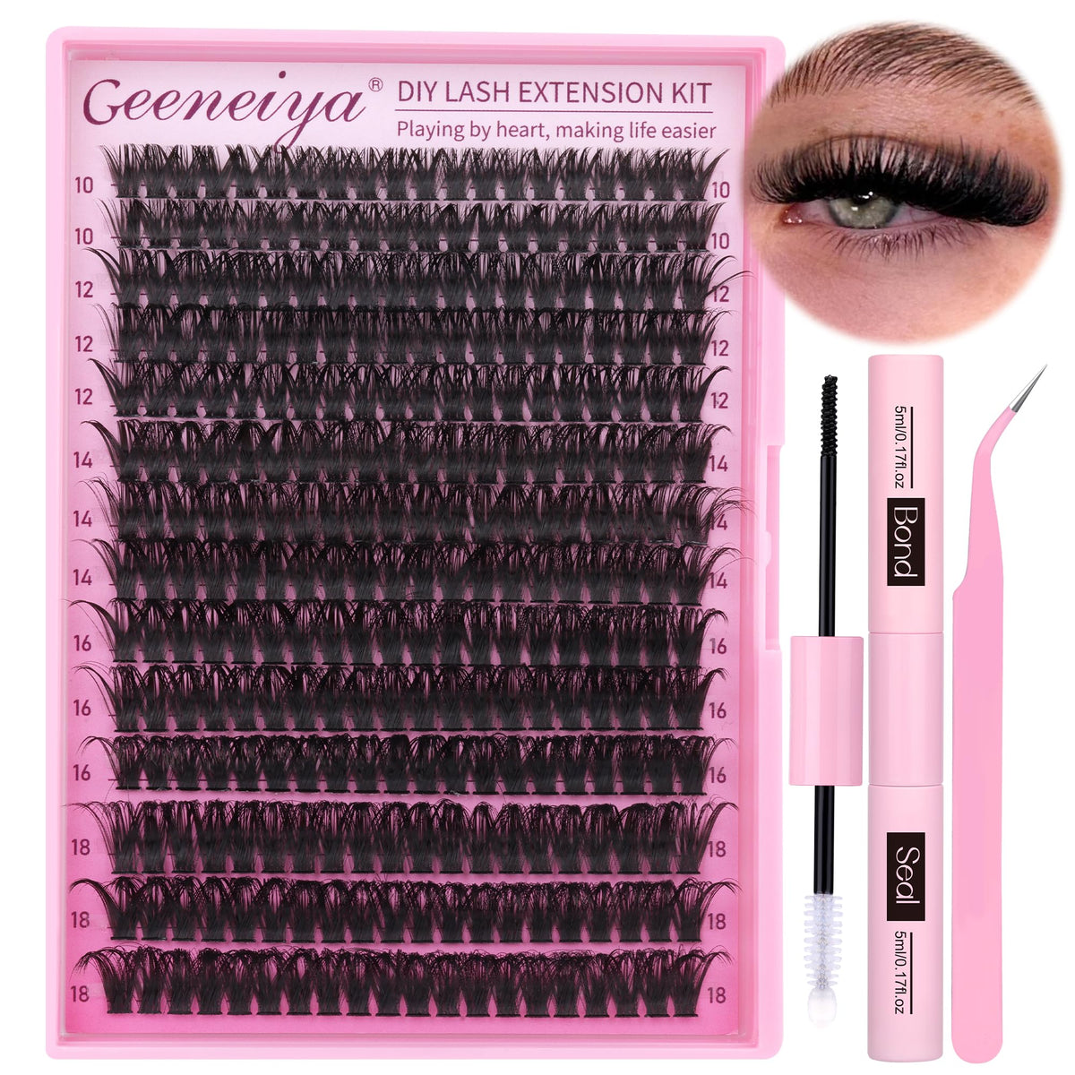 Geeneiya 10-18Mm D Curl Eyelash Extension Kit - 280Pcs Volume Lashes With Bond & Seal