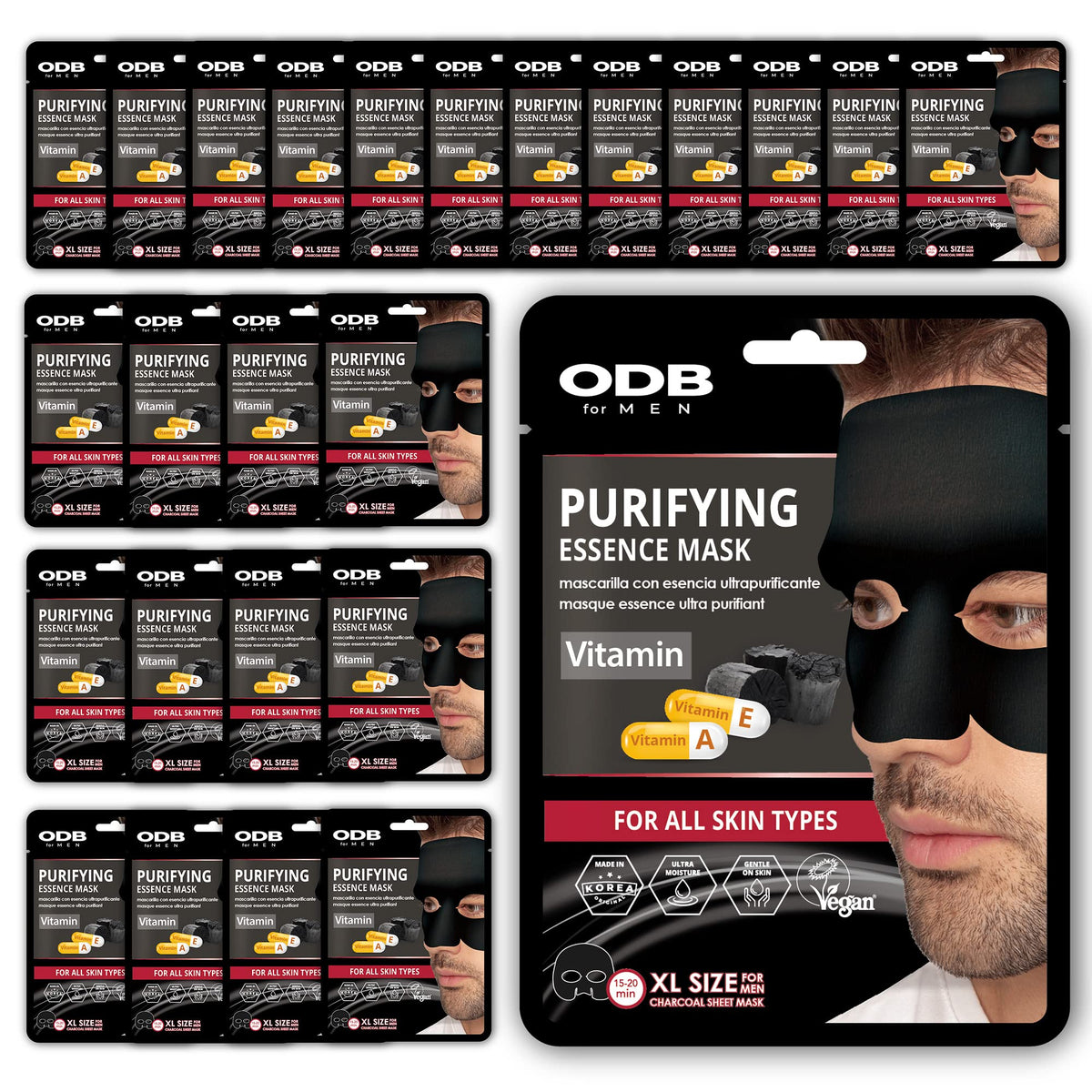 Original Derma Beauty Odb Charcoal Essence Sheet Masks For Bearded Men - 24 Pack Hydrating Face Masks