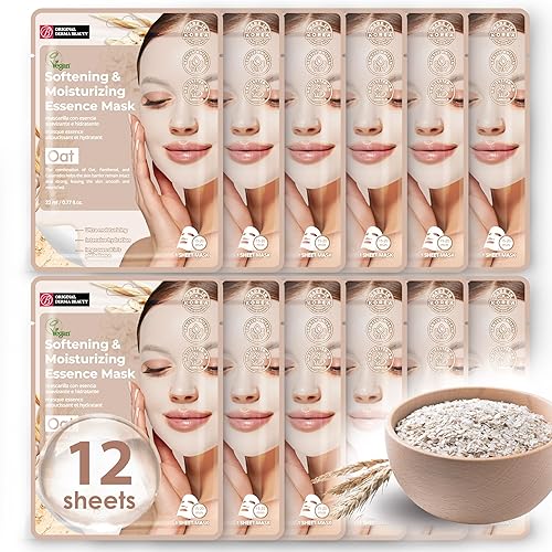 Innerest Collagen Face Masks, 12 Pk Oat - Softening & Moisturizing Korean Skincare Sheet Masks