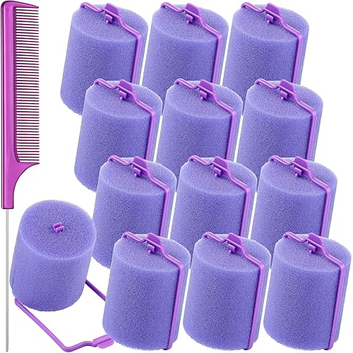 Syhood Jumbo Foam Sponge Hair Rollers 12 Pcs, 1.89 Inch, Soft Curler, Purple