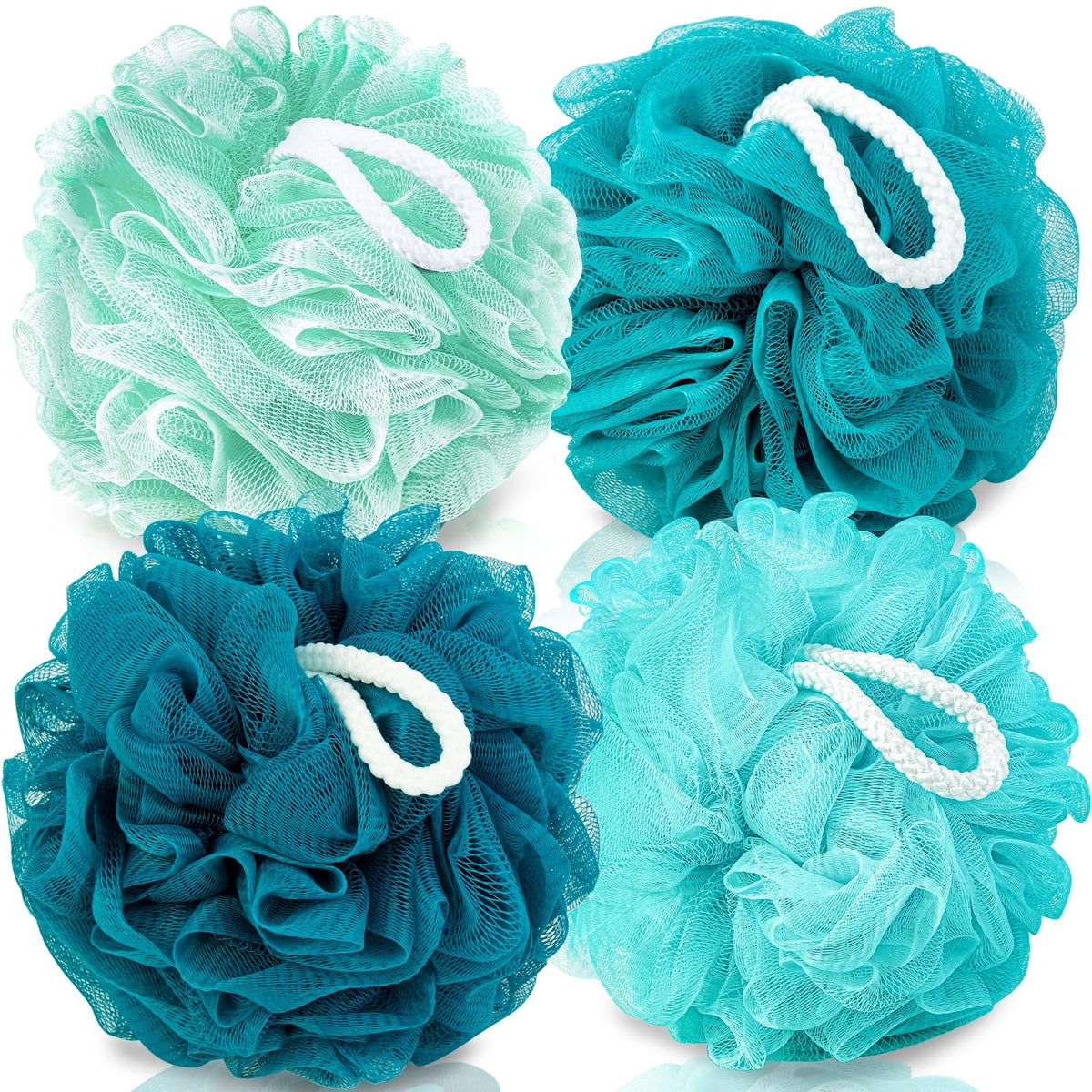 Mtdlyice Blue Loofah For Women - 4 Pack Soft Mesh Bath Sponge, Exfoliating Shower Puff