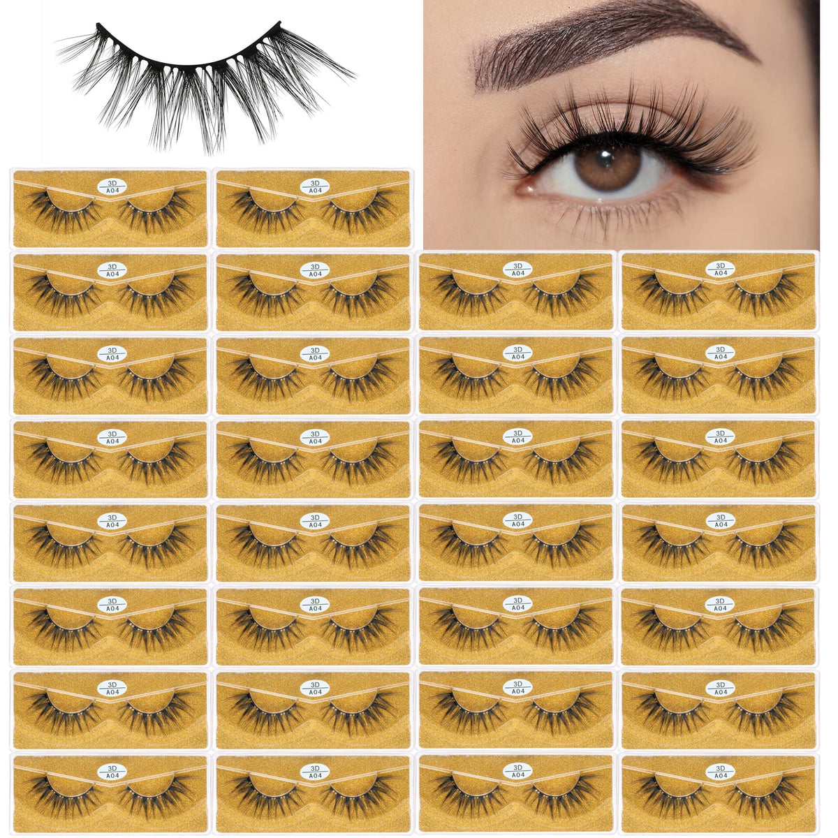 FARRED 3D A04 Faux Mink Lashes - 30 Pairs Vegan Fluffy Volume Strip Eyelashes, Black