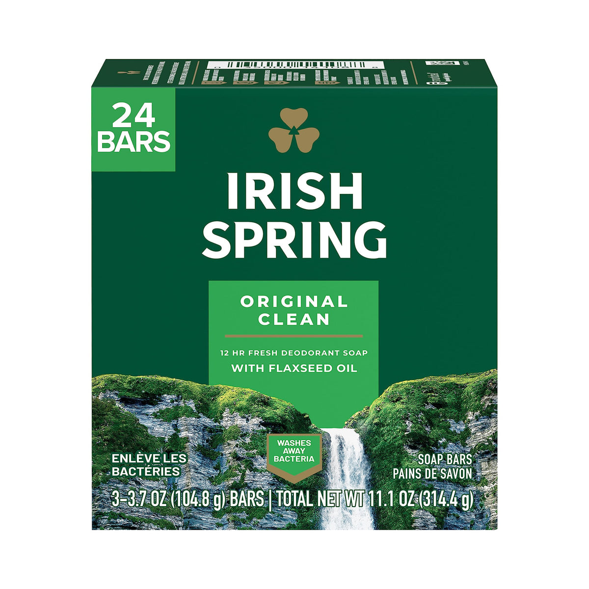 Irish Spring Original Clean Bar Soap For Men, Fresh 12-Hour Scent, 3.7 Oz, 24 Count