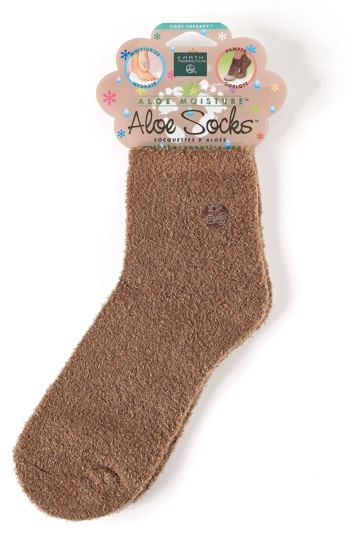 Earth Therapeutics Aloe Socks - Brown Nylon - 1 Pair For Comfort And Moisture Control