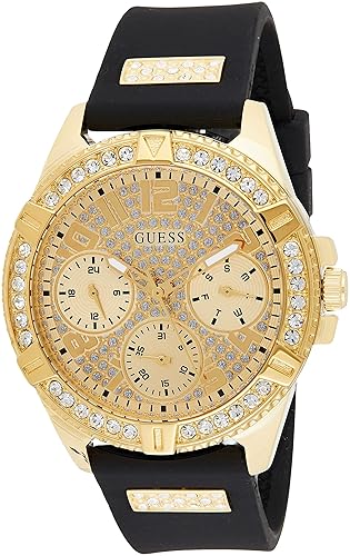 Guess Gold-Tone Crystal Encrusted Silicone Watch, Black Stainless Steel, Model U1160L1