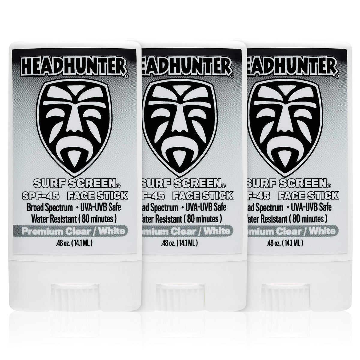 Headhunter Spf 45 Sunscreen Face Stick - Waterproof Sunblock, 3 Pack, Clear White