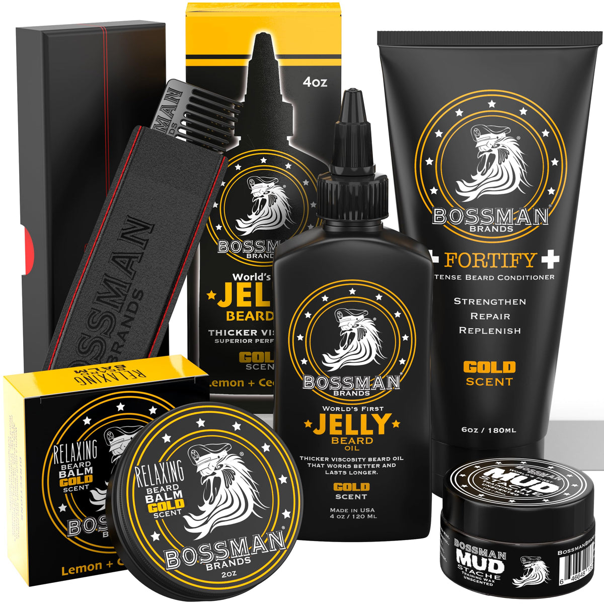 Bossman Complete Beard Kit - Oil, Conditioner, Balm, Wax & Comb - Grooming Set For Men