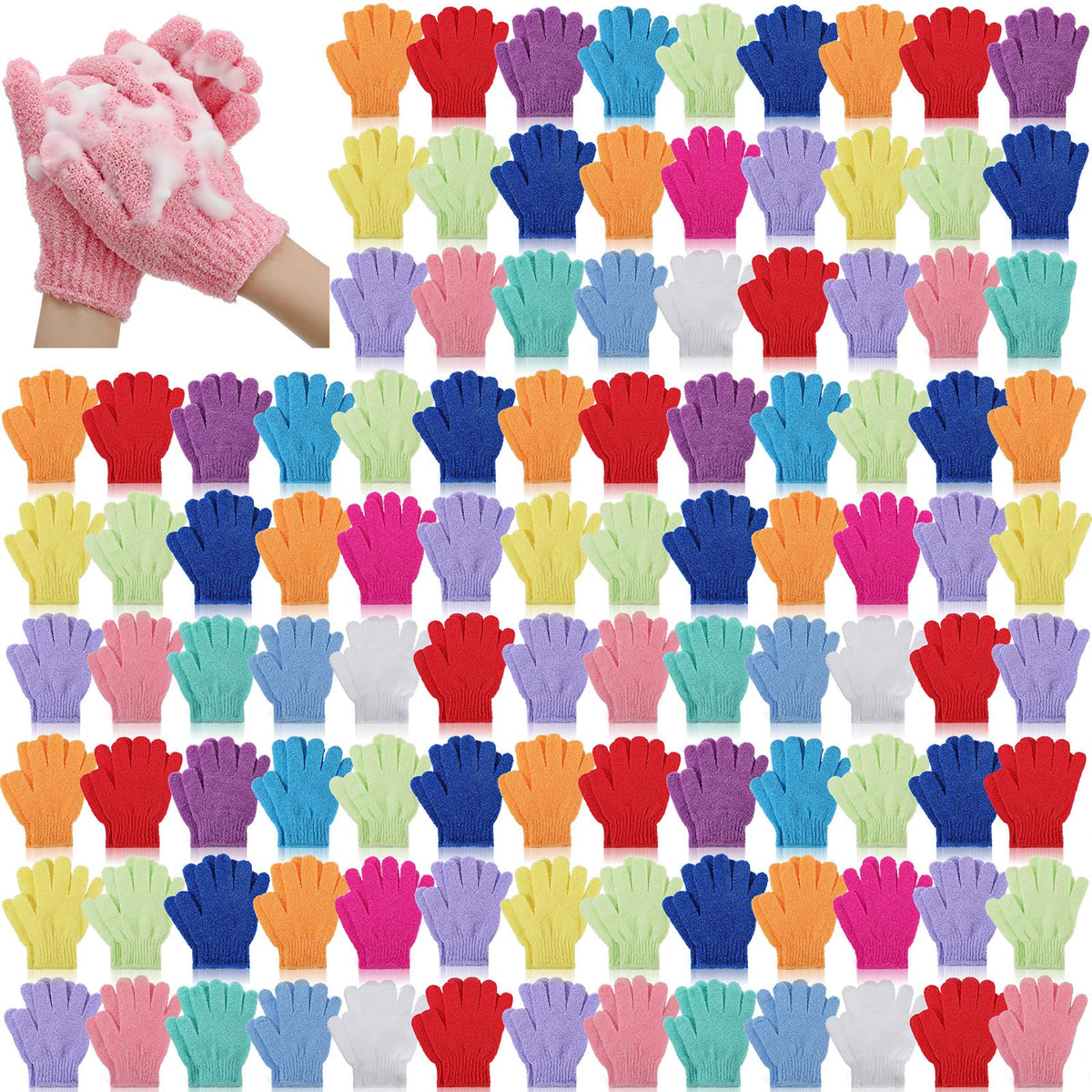 Tegeme 150 Pcs Exfoliating Gloves - Double Sided Nylon Bath Scrubber For Women, Multicolor