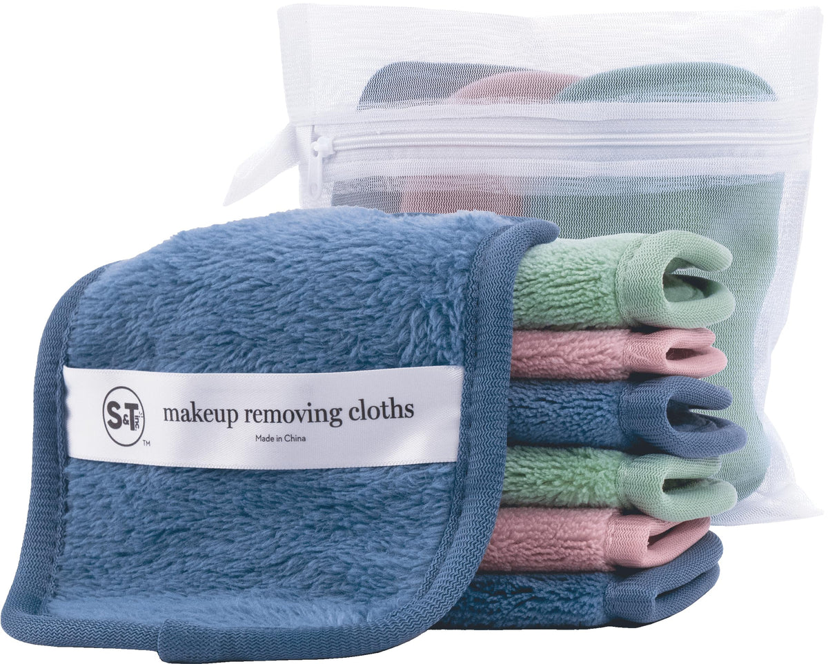 S&T Inc. Reusable Makeup Remover Wipes, 7 Pack With Laundry Bag, Microfiber, Travel Essentials