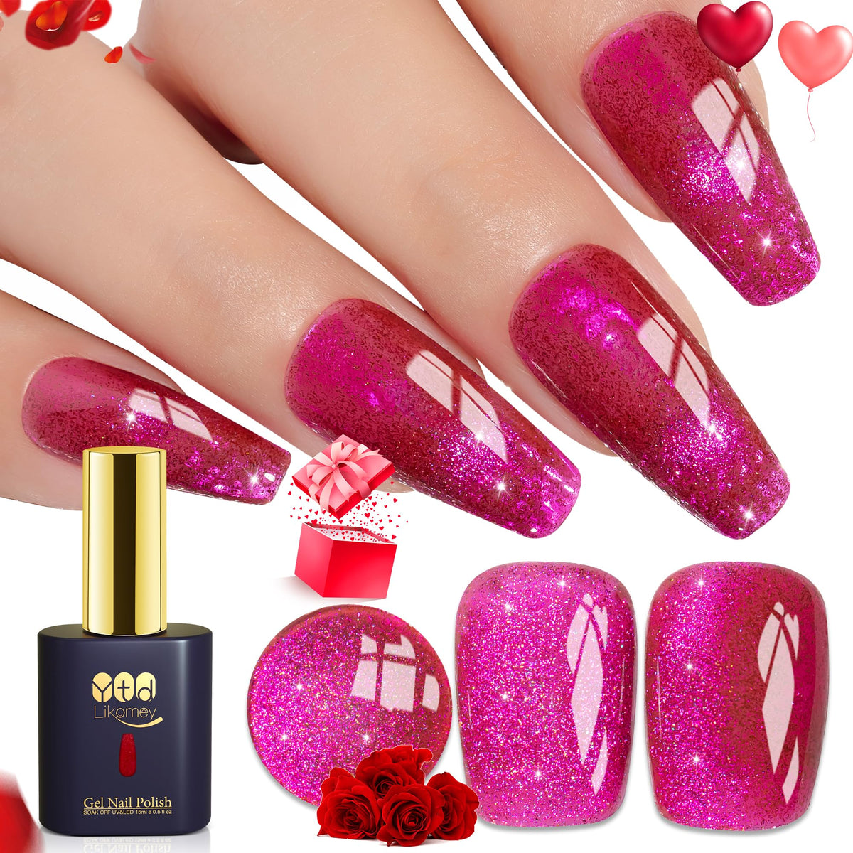 Ytd Likomey Cat Eye Gel Nail Polish, 15Ml Hot Pink Orange Red Uv Varnish For Valentine'S Day