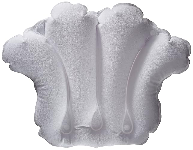 Aquasentials Inflatable Bath Pillow - Soft Terry Cloth, Comfortable Bath Accessory, White