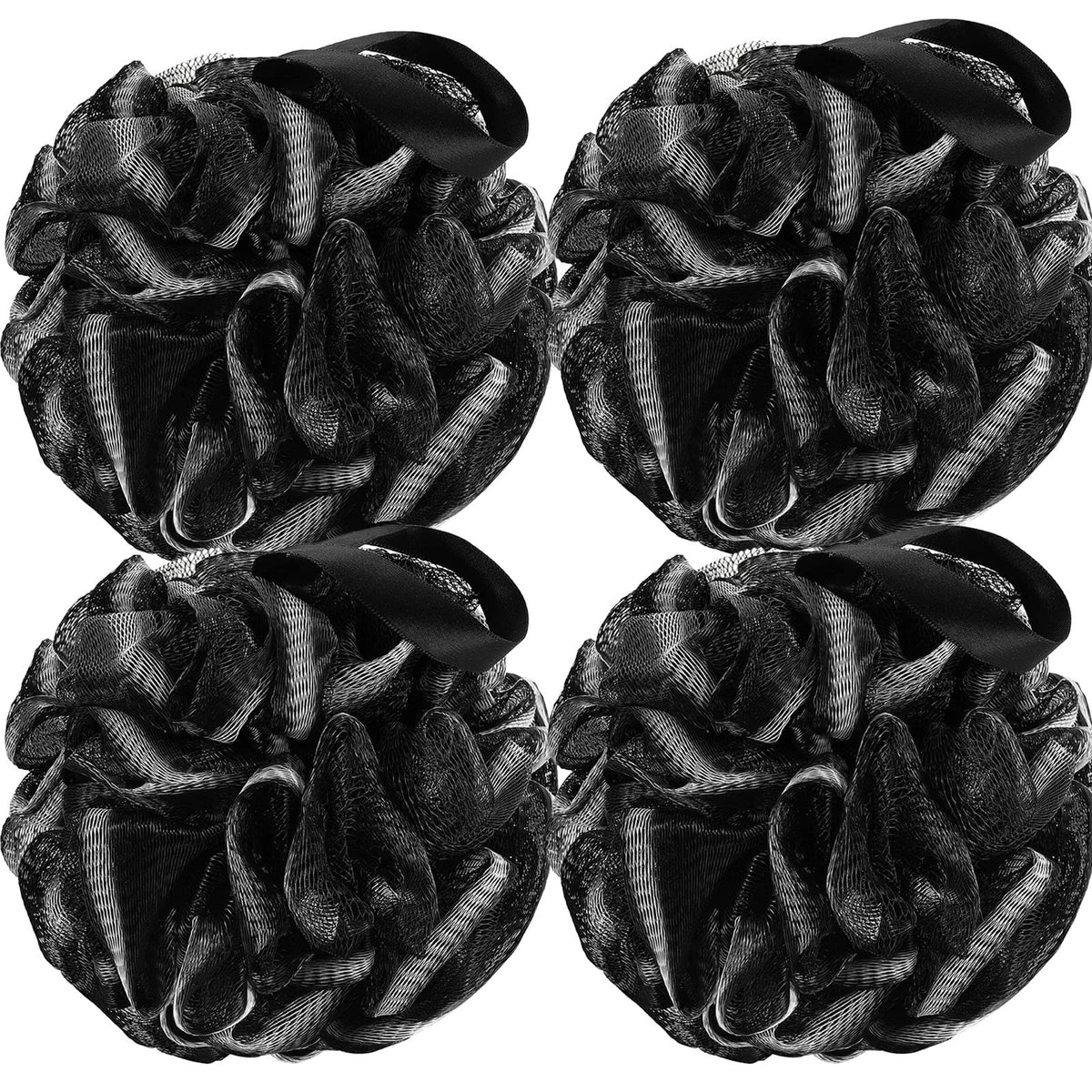 Dadymart 4 Pack Black Loofah Shower Sponge - Exfoliating Body Scrubber For Men & Women