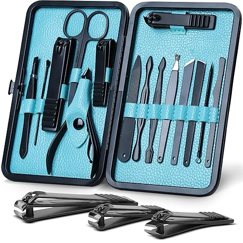 Utopia Care 15-Piece Manicure Set - Nail Clippers & Grooming Kit In Luxurious Black Travel Case