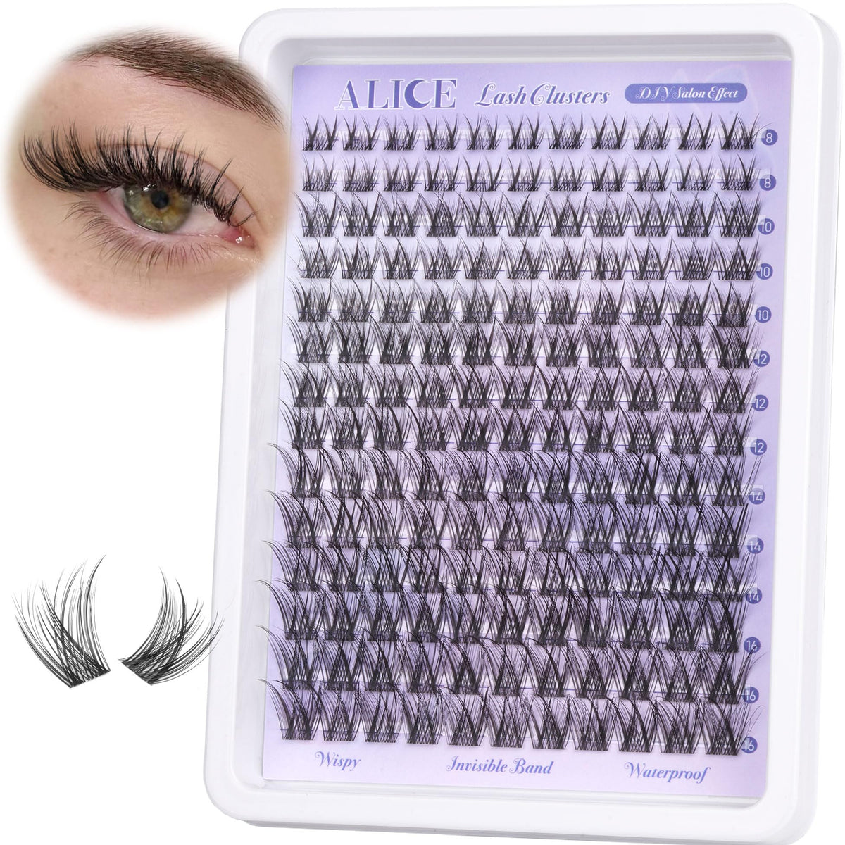 Alice Natural Wispy Lash Clusters 168Pcs C Curl 8-16Mm Waterproof Soft Individual Lashes