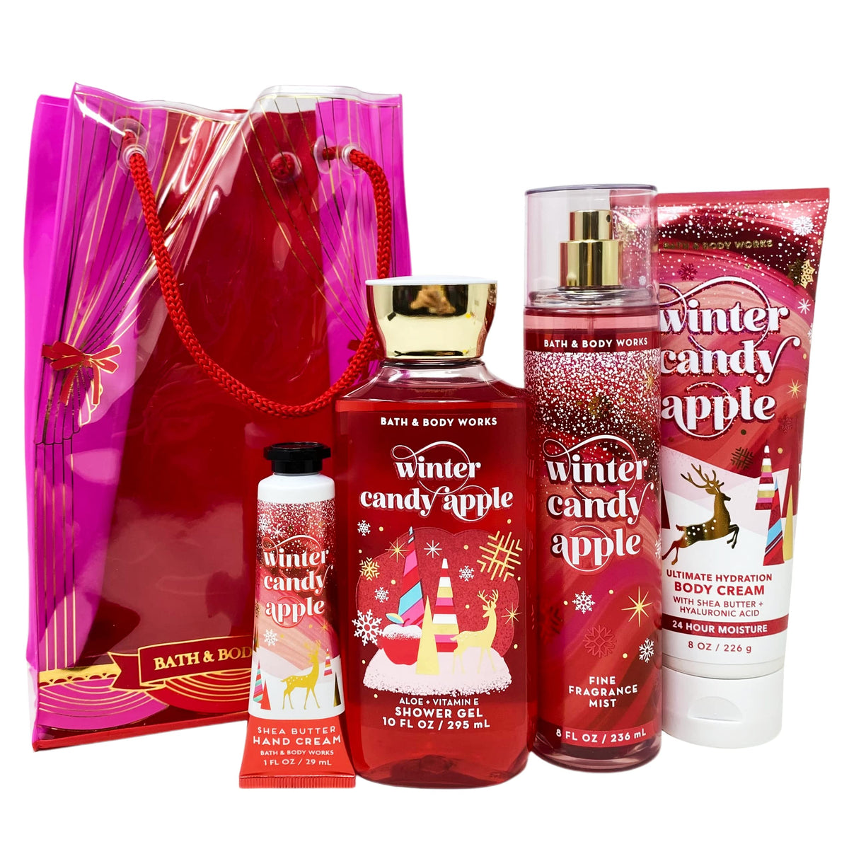 Generic Bath And Body Winter Candy Apple Gift Set - Mist, Cream, Gel & Hand Cream In Gift Bag