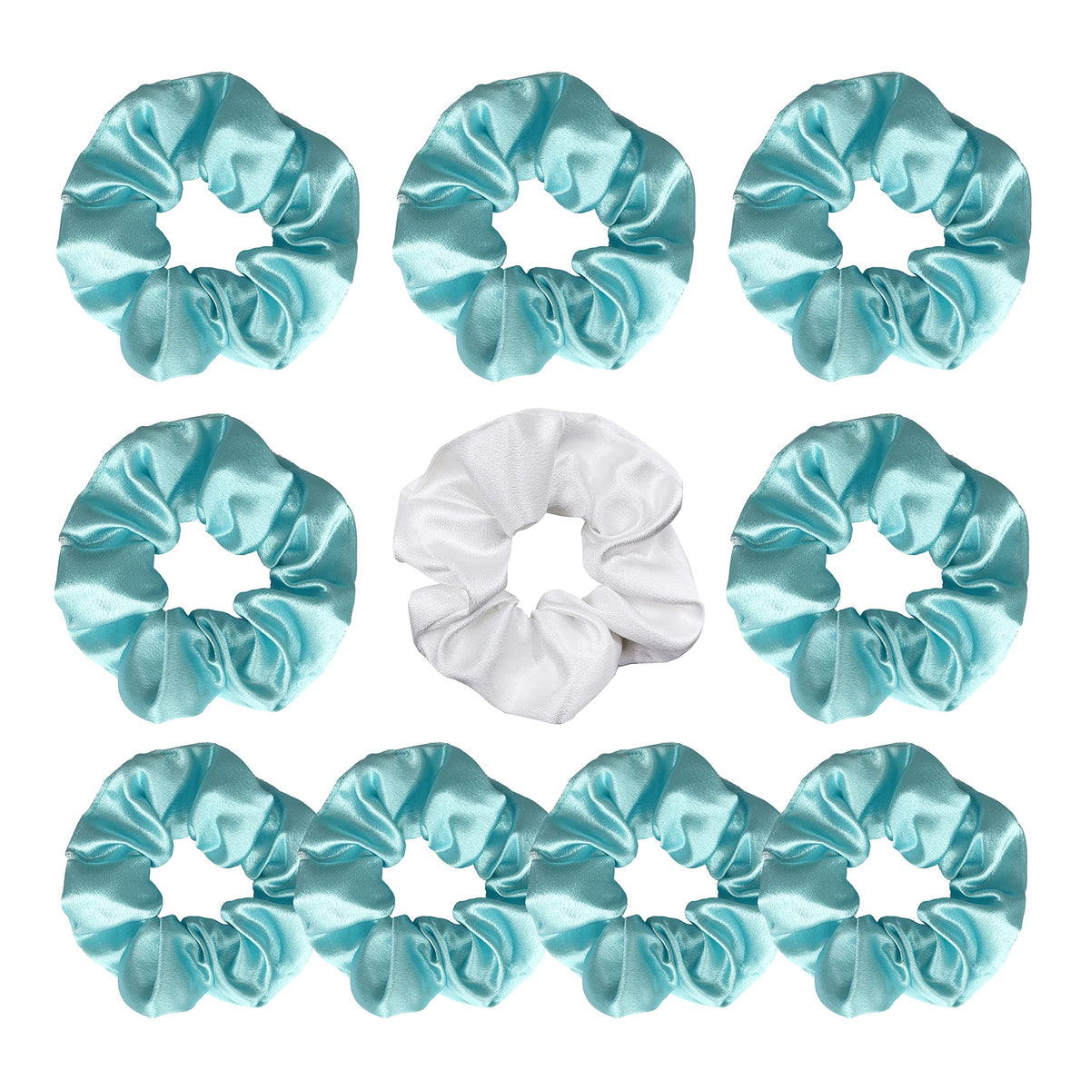 Lady&Home Bridesmaid Hair Ties - 10 Blue Satin Scrunchies For Bachelorette & Bridal Party