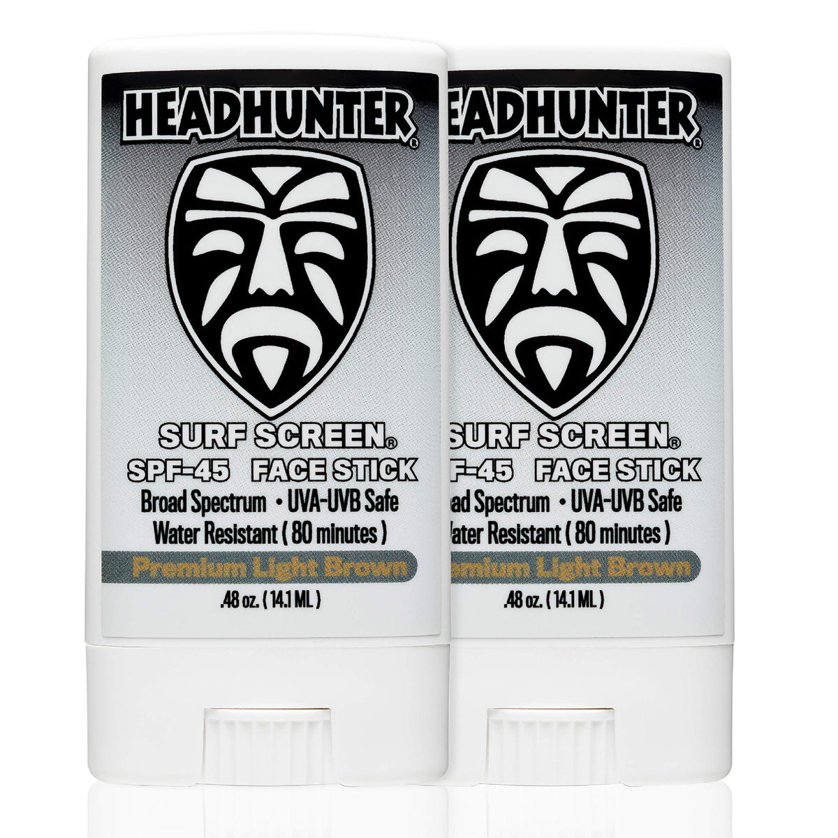 Headhunter Sunscreen Face Stick Spf 45 - Waterproof, Tinted Light Brown, 2 Pack, Ultra-Sport Protection