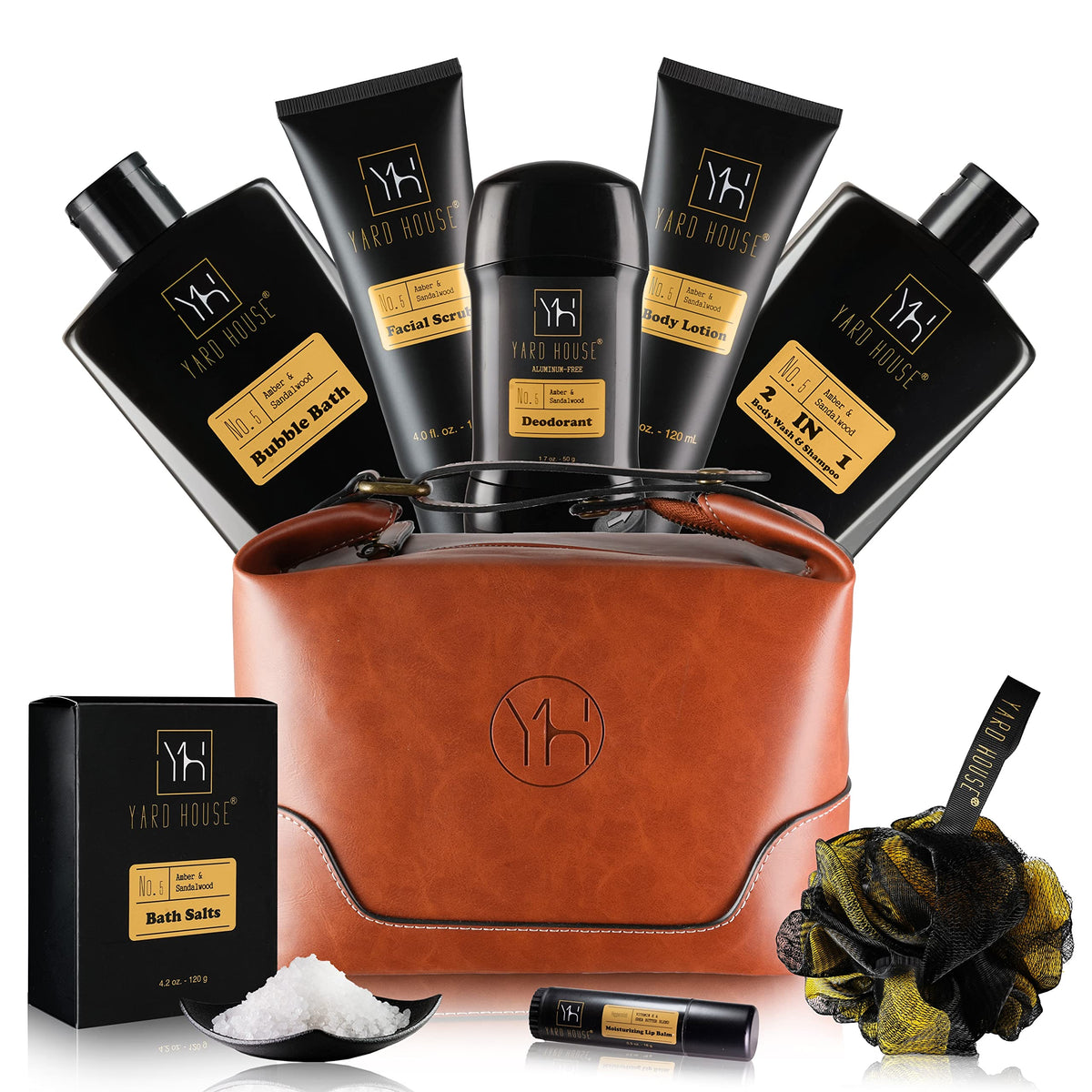 Yard House Sandalwood Amber Bath And Body Gift Set For Men - Spa Kit In Deluxe Bag