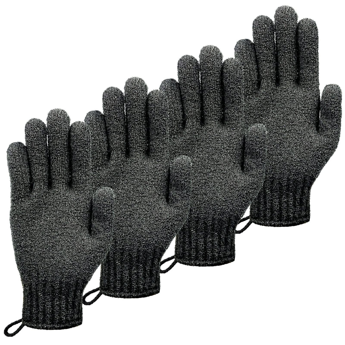 Mig4U Exfoliating Shower Gloves, 2 Pairs For Deep Body Scrub And Dead Skin Removal, Black