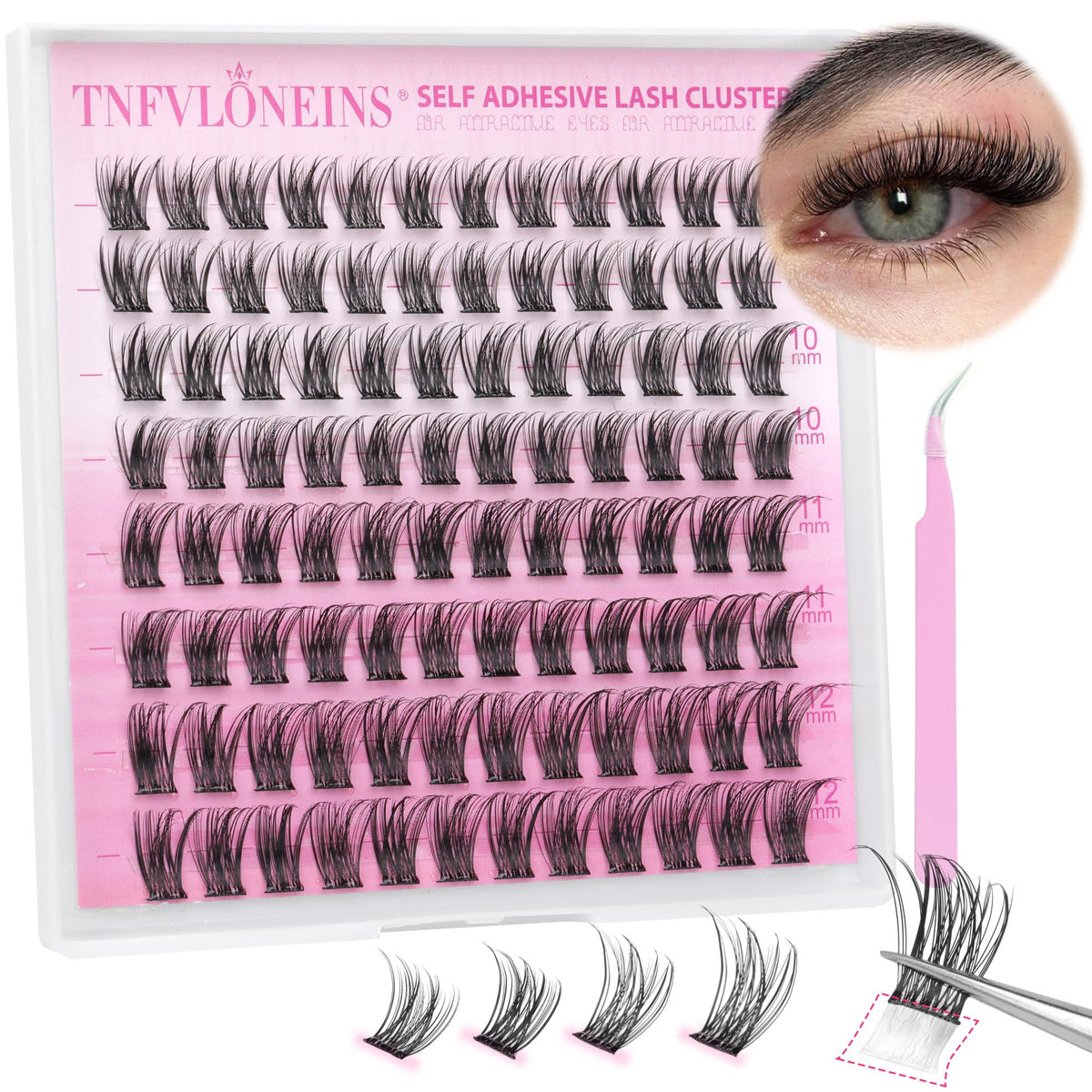 Tnfvloneins Self Adhesive Lash Clusters - Waterproof, Reusable, Natural Look Black Eyelashes