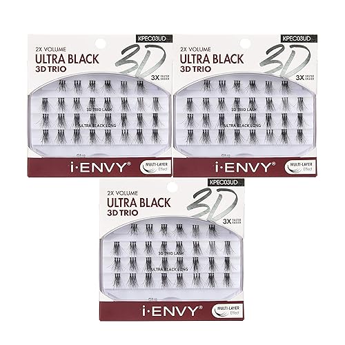 I•Envy 3D Trio Ultra Black Long Lashes - 3 Pack Of Voluminous, Dramatic Lashes