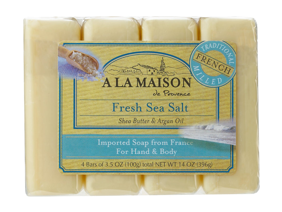 A La Maison Fresh Sea Salt Bar Soap - 3 Pack, Triple French Milled, Natural Moisturizing 8.8 Oz