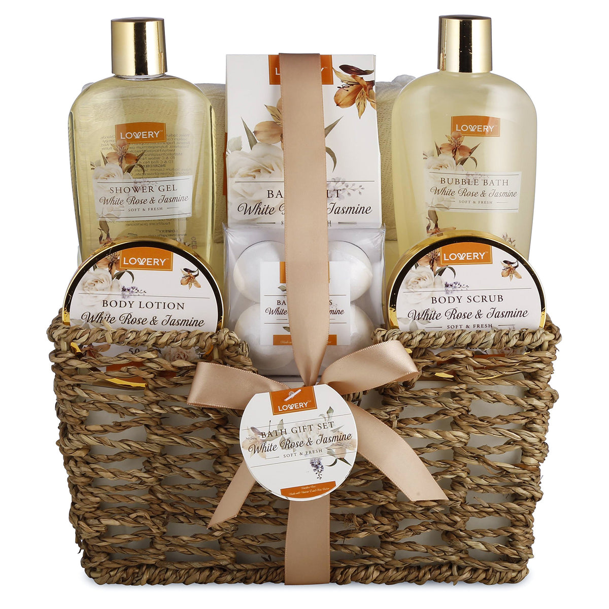 Lovery Valentines Spa Gift Basket - 11Pc Bath & Body Set With Rose & Jasmine, Perfect For Men & Women