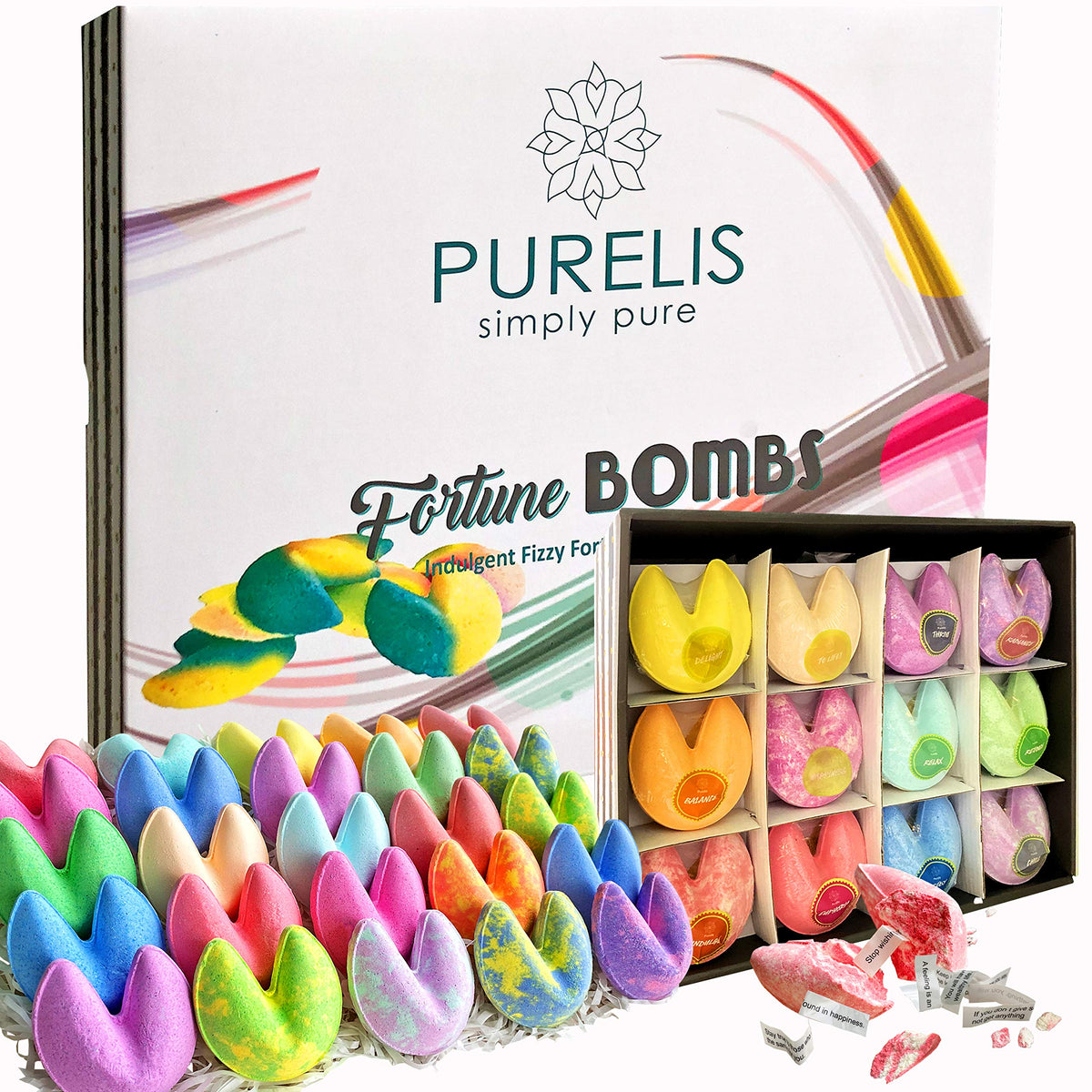 Purelis Naturals Bath Bombs Gift Set - 24 Soothing Organic Bath Bombs For Women & Kids