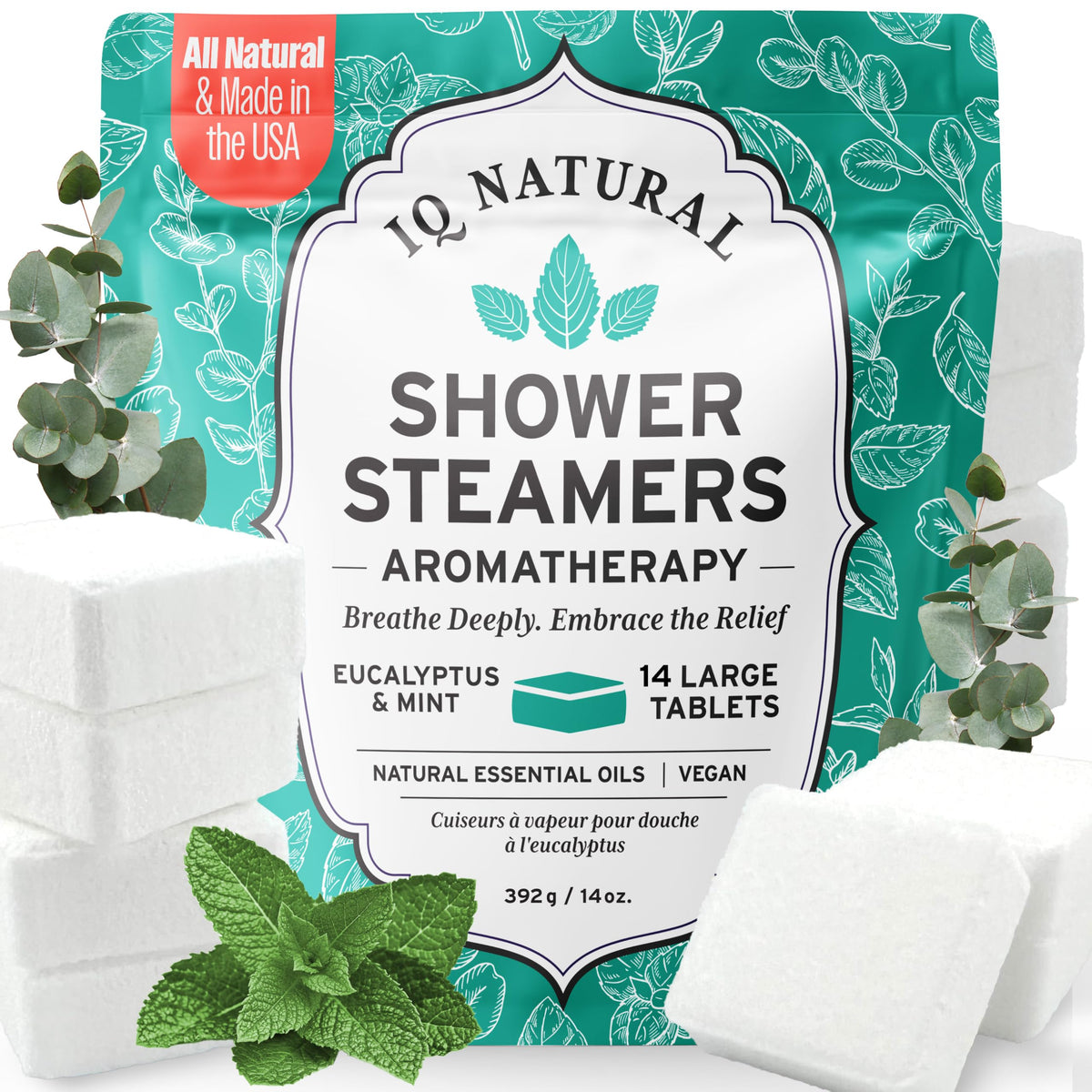 Iqnatural Eucalyptus Shower Steamers - Aromatherapy Vapor Tablets For Cold & Flu Relief, 14 Count