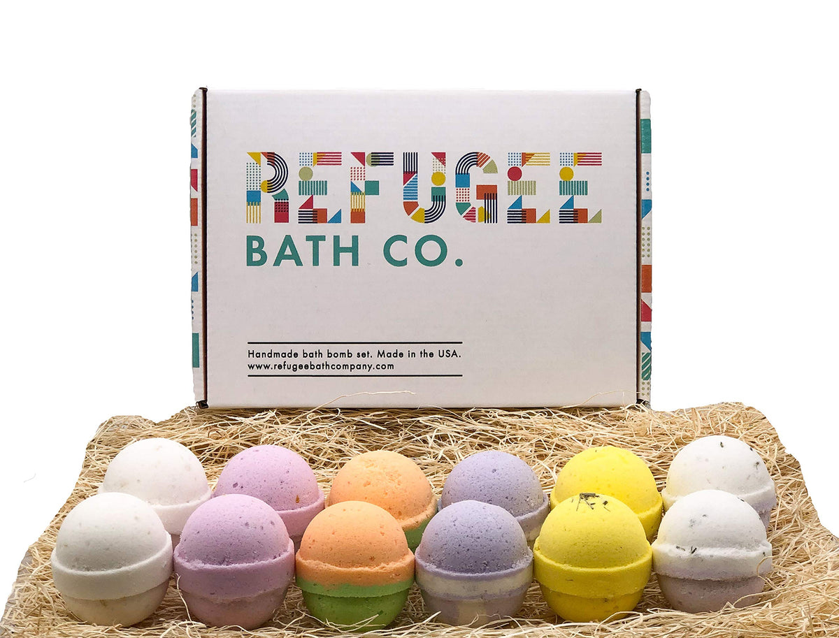 Refugee Bath Co. Variety Pack Bath Bombs - 12 Cocoa Butter Bath Bombs Supporting Refugee Employment