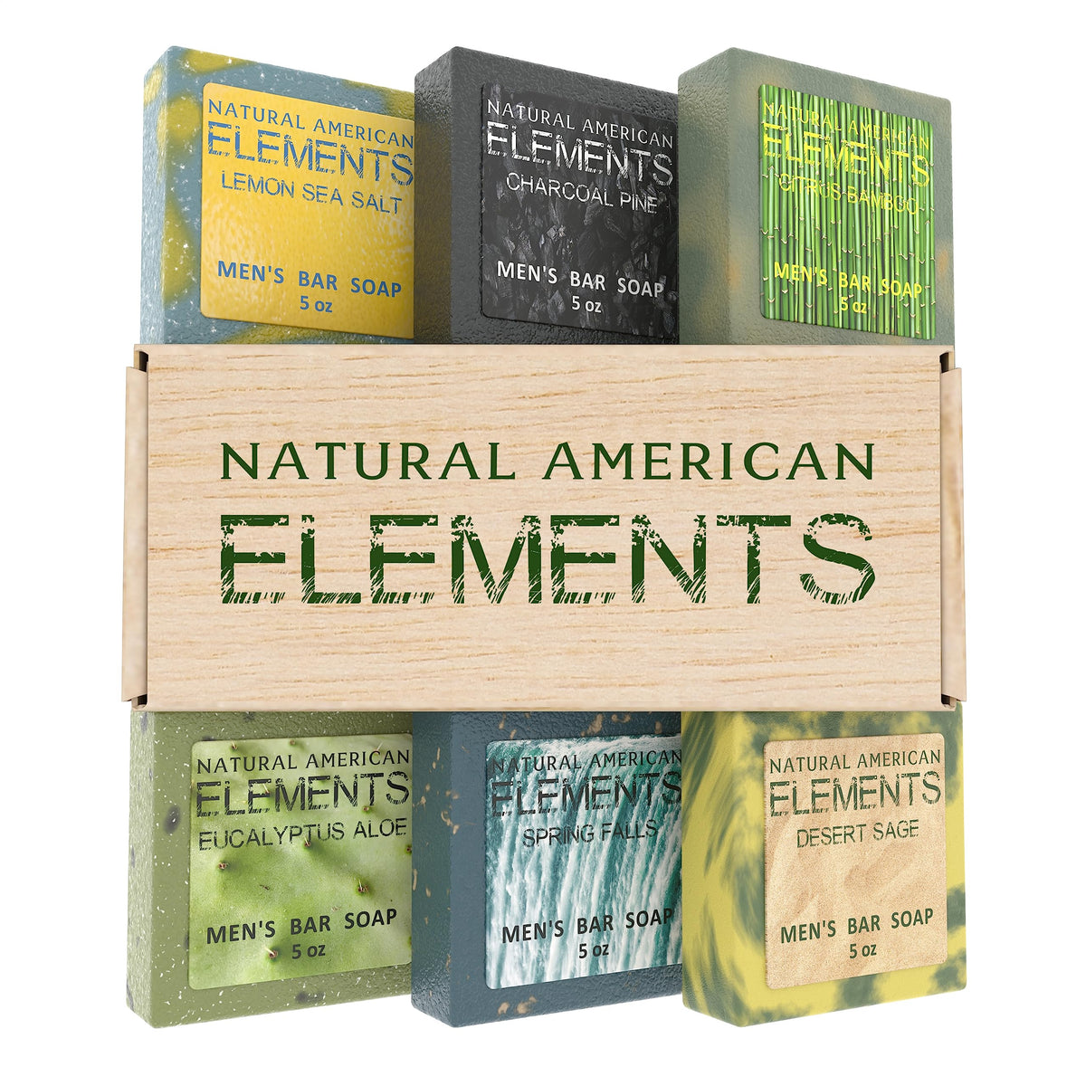 NATURAL AMERICAN Men's Bar Soap - 100% Natural, Essential Oils, 6 Pack, 5 oz - Made in USA