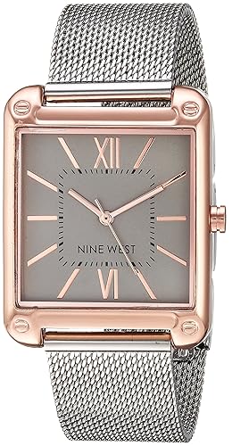 Nine West Women'S Silver/Rose Gold Sunray Dial Mesh Bracelet Watch