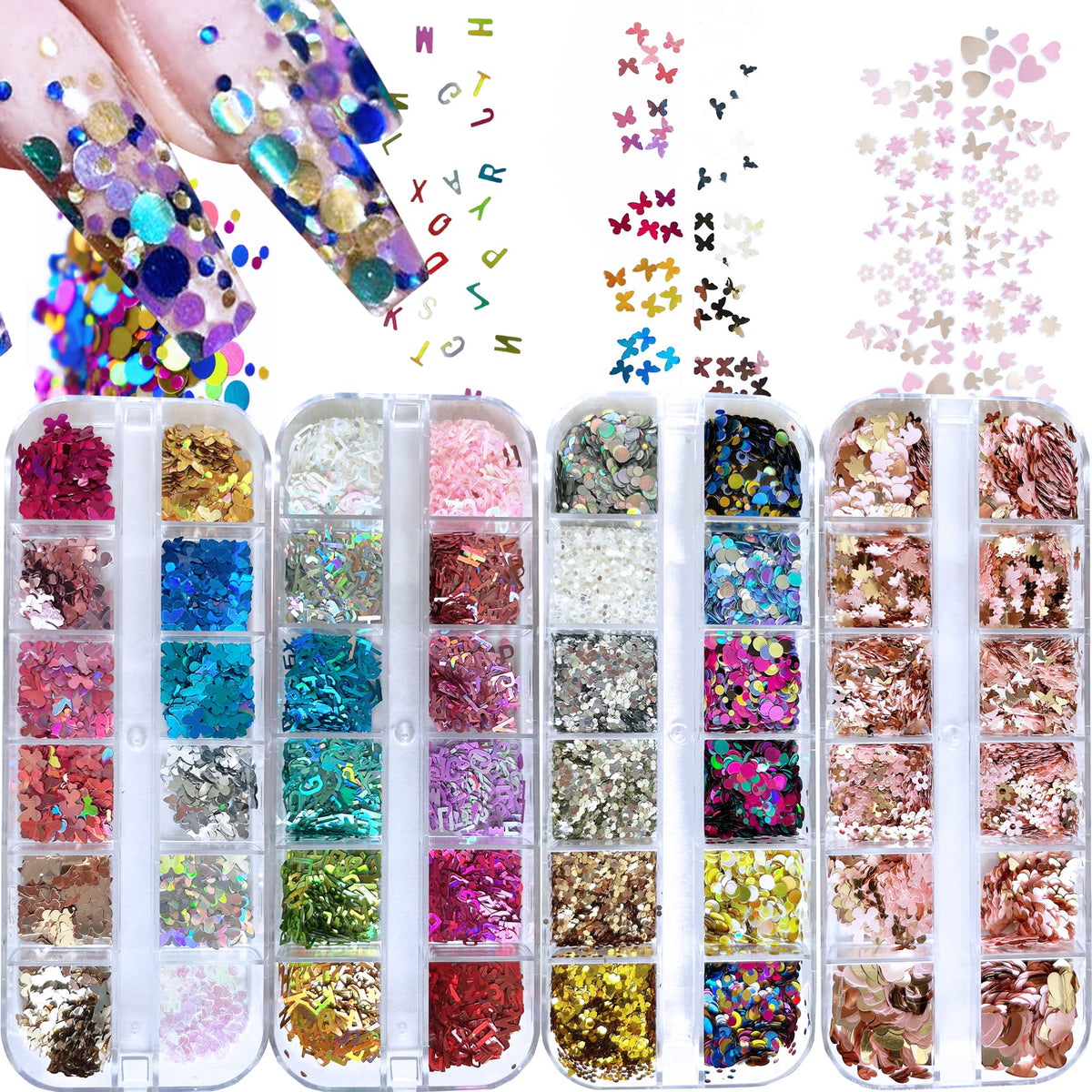 AddFavor Nail Glitter Sequins Kit - Mixed Shapes Holographic Flakes for Nail Art & Body Decor