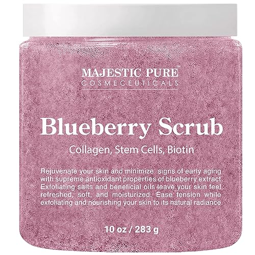 Majestic Pure Blueberry Body Scrub With Collagen & Biotin - Exfoliating & Hydrating 10 Oz