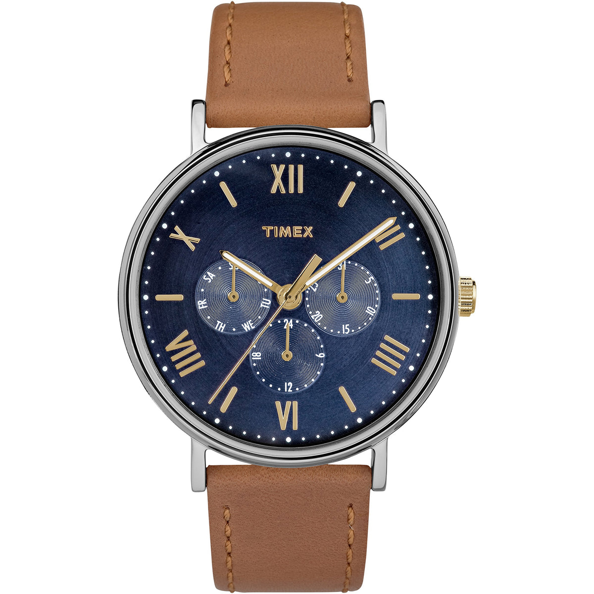 Timex Southview 41Mm Multifunction Tan/Blue Leather Strap Watch For Unisex