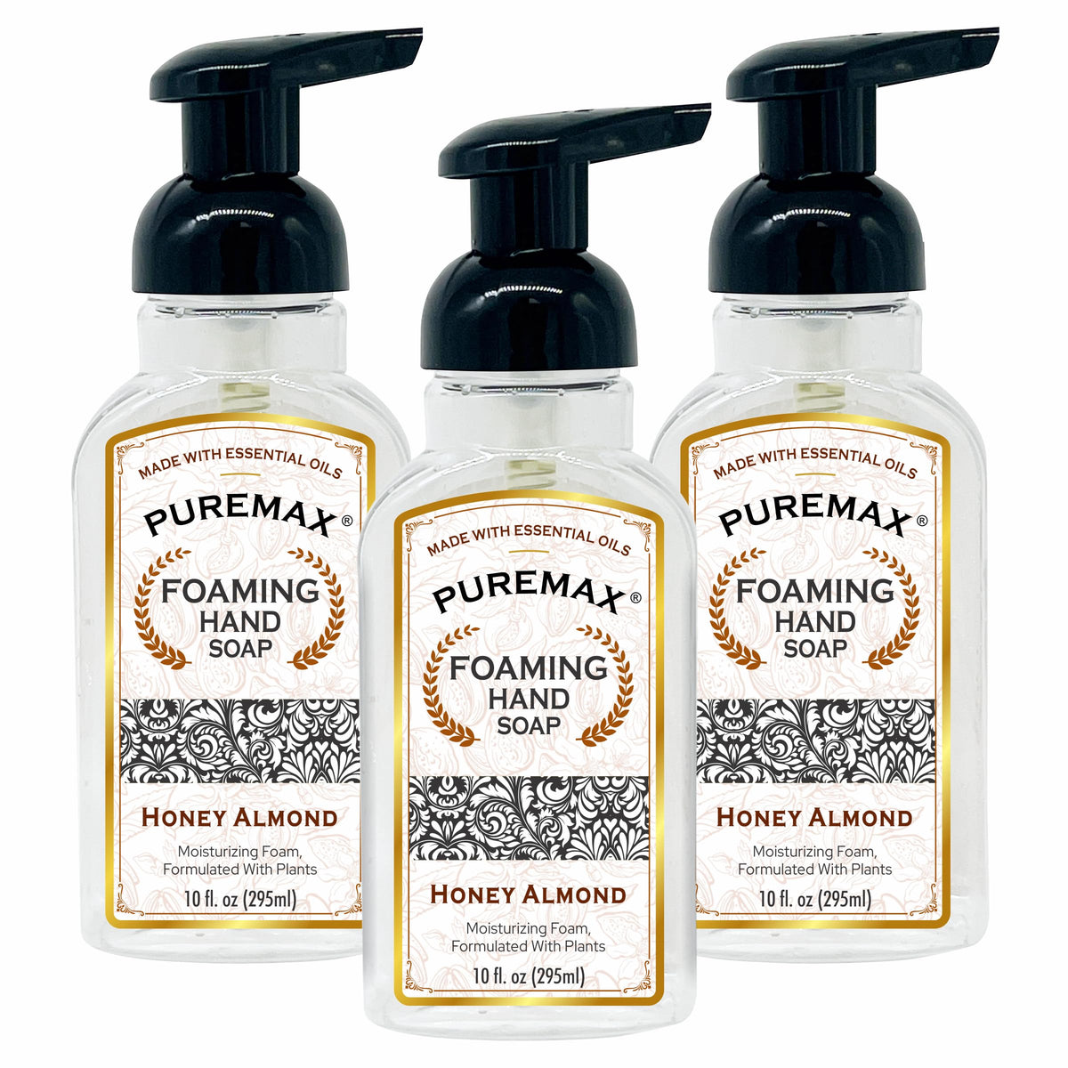 Puremax Honey Almond Foaming Hand Soap - Moisturizing, All-Natural, 10 Fl Oz (Pack Of 3)