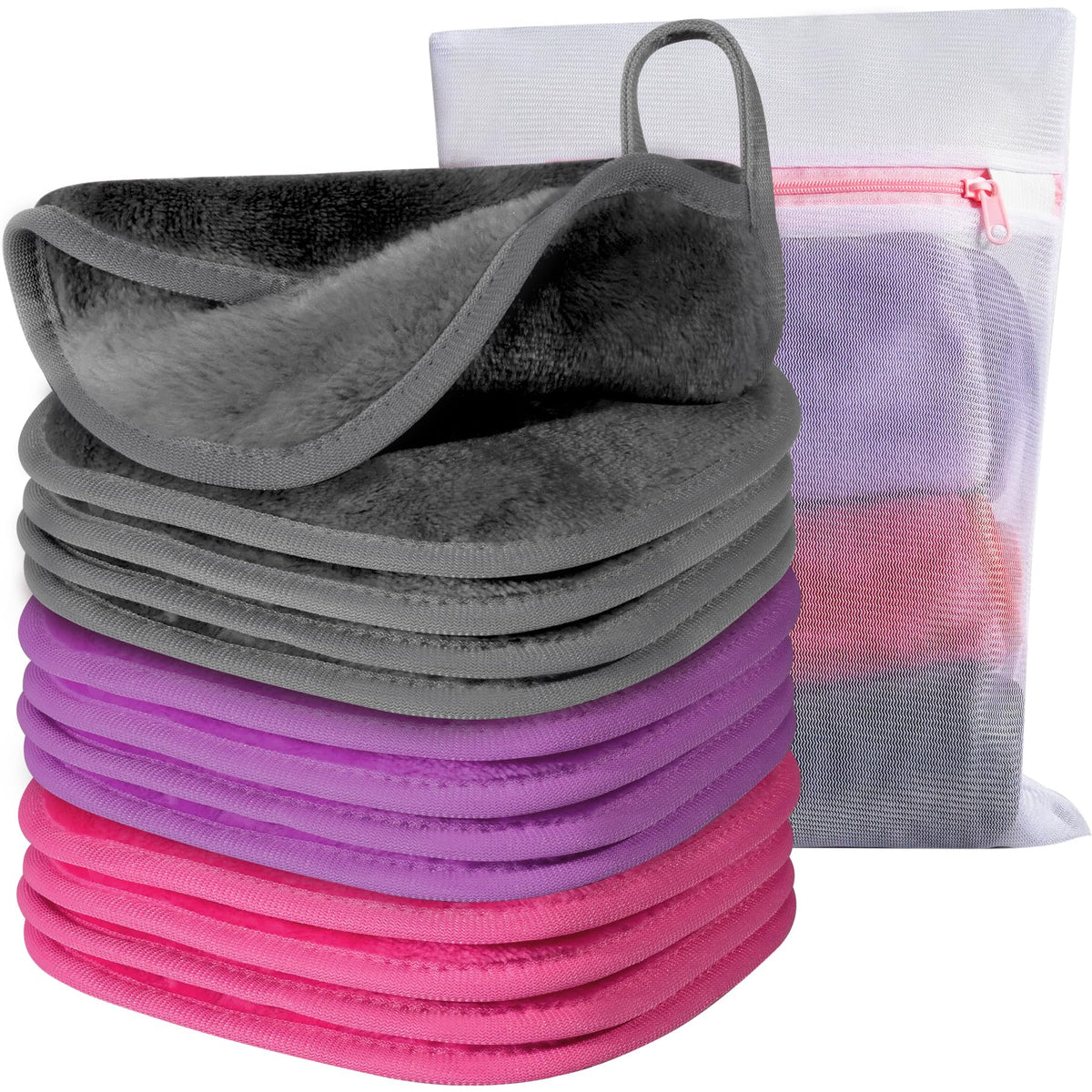 Natwag Makeup Remover Cloths - 12 Eco-Friendly Microfiber Towels With Mesh Bag, 6&quot;X6&quot;