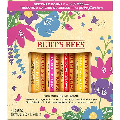 Burt'S Bees Lip Balm Set - 4 Pack Original Beeswax, Dragonfruit Lemon, Tropical Pineapple, Strawberry