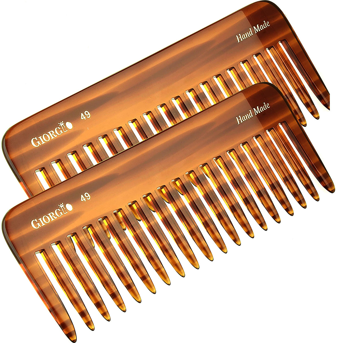 Giorgio G49 Large Hair Detangling Comb, Tortoiseshell, 2 Pack, Wide Teeth For Thick Curly Hair