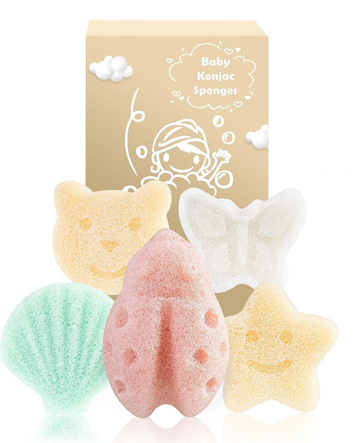 Mohern Konjac Baby Sponge Set - 5 Natural Soft Shapes For Infant & Toddler Bath Time