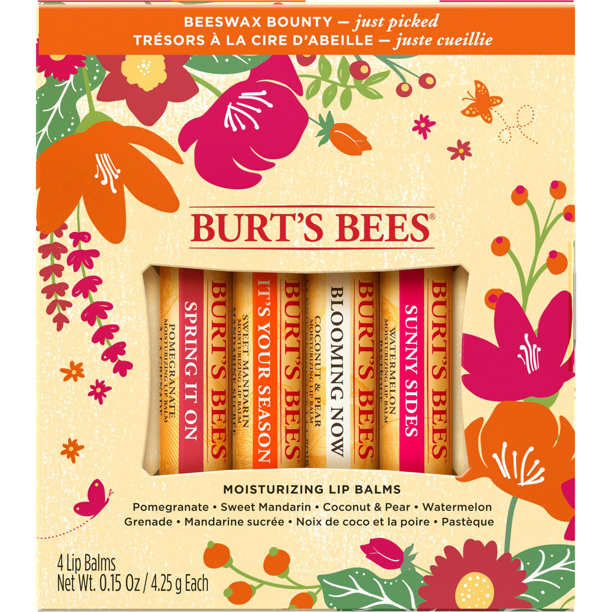 Burt'S Bees Just Picked Lip Balm Set - Pomegranate, Sweet Mandarin, Coconut Pear & Watermelon 4 Pack