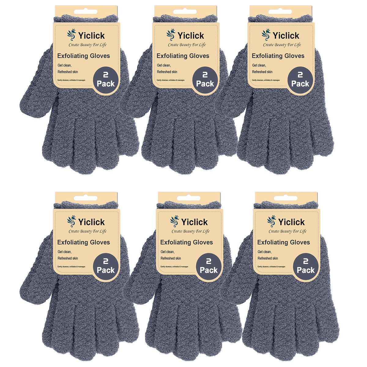 Yiclick 6 Pairs Exfoliating Gloves For Body Scrub, Dead Skin Remover, Bath Shower Mitts