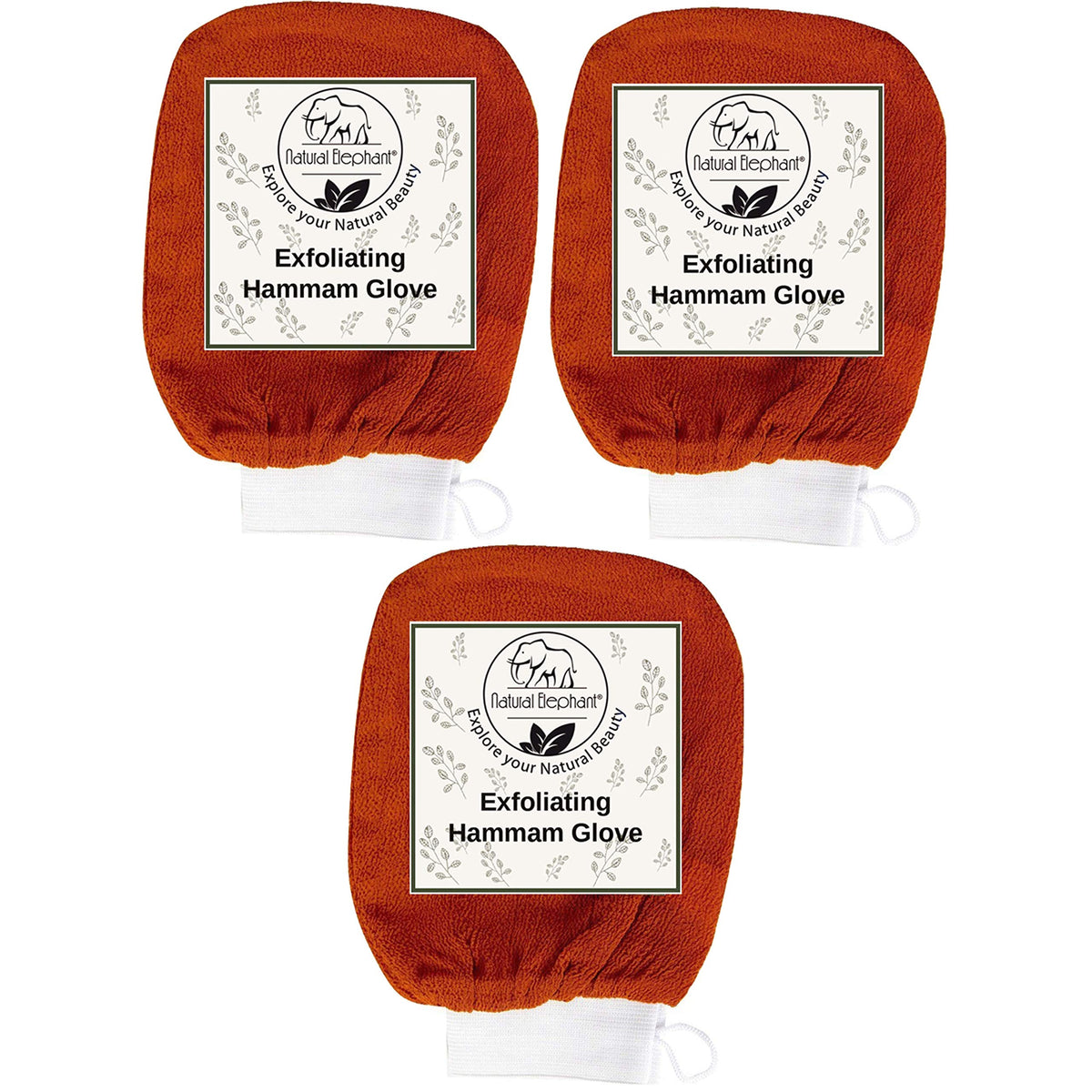 Natural Elephant Exfoliating Hammam Glove - Burnt Orange Exfoliator Mitts (Pack Of 3)