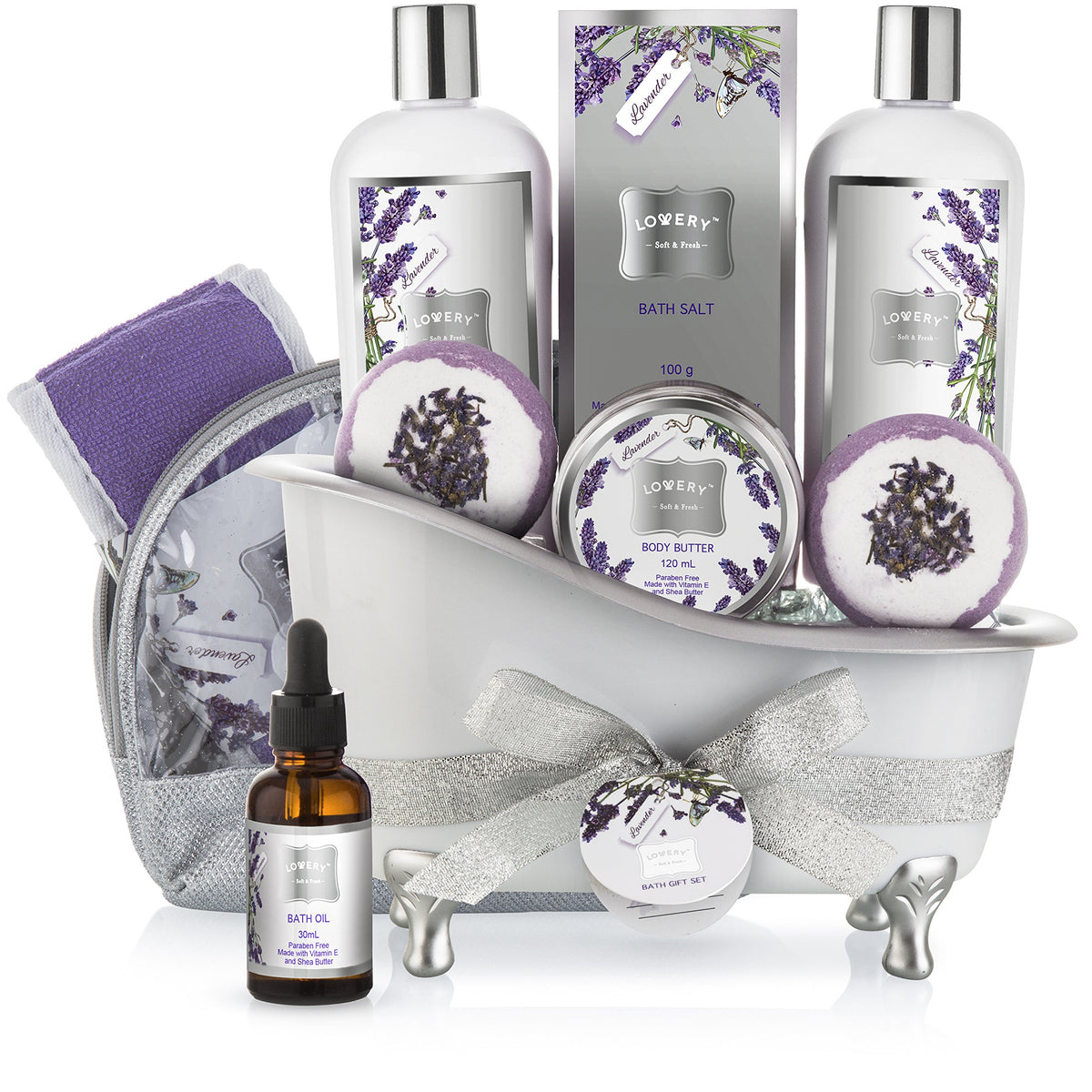 Lovery Valentine'S Bath Gift Basket Set - 10 Piece Lavender Spa Kit With Bath Bombs & Body Butter