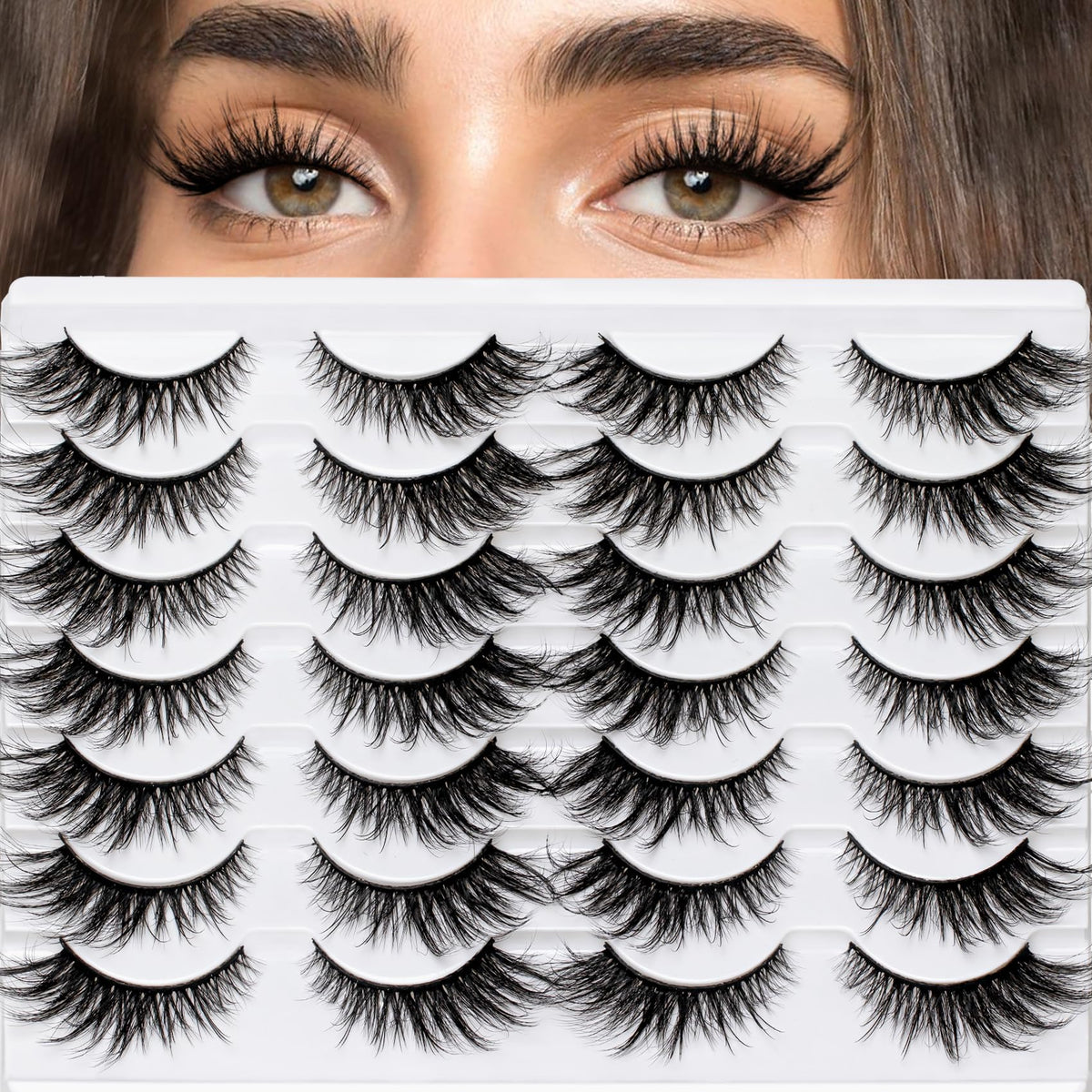 Veleasha Cat Eye 3D Faux Mink Lashes - 14 Pairs Vegan, Fluffy, Reusable, Handmade, Black